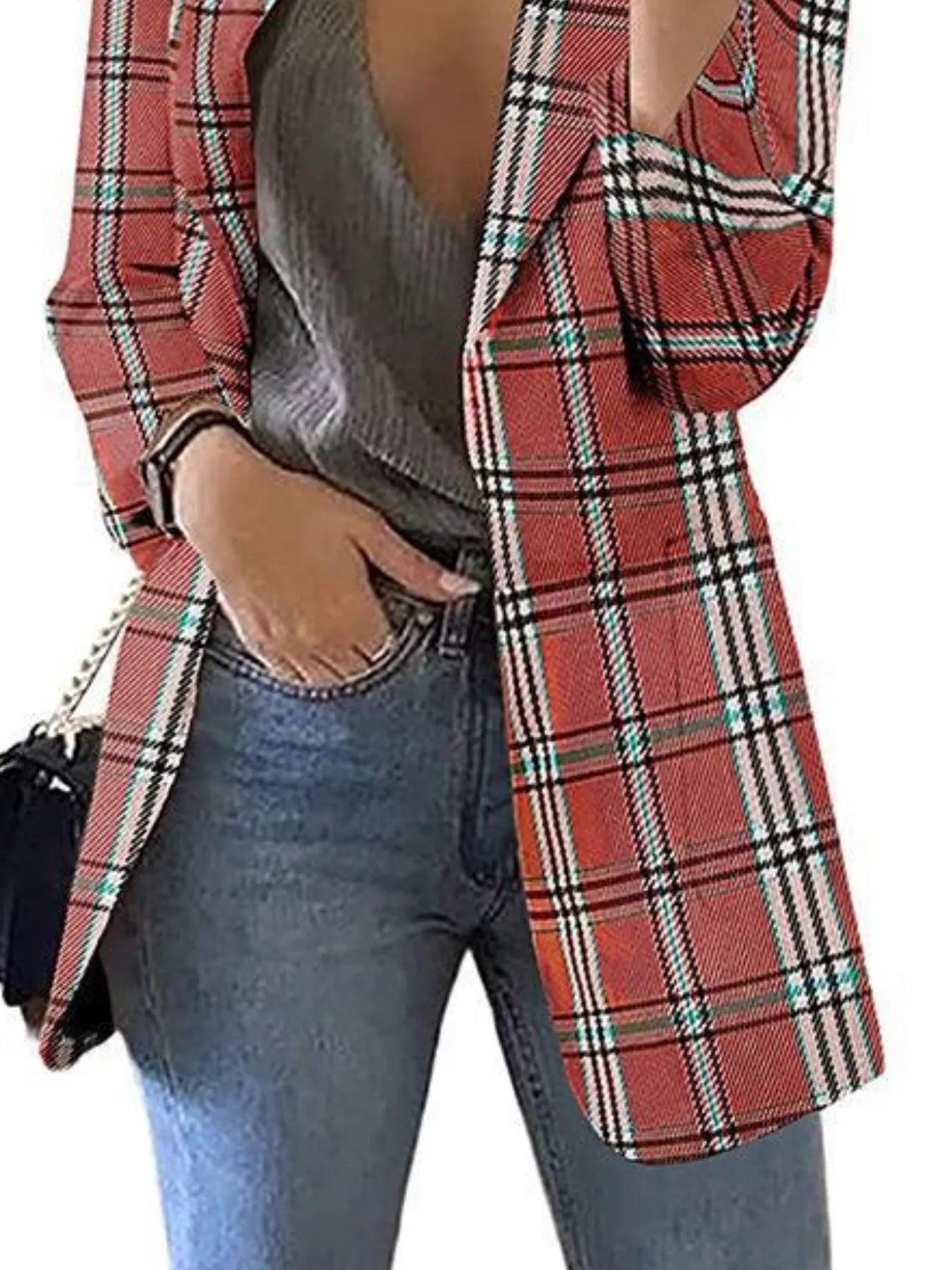 Sarah Express Women's Plaid Lapel Collar Blazer