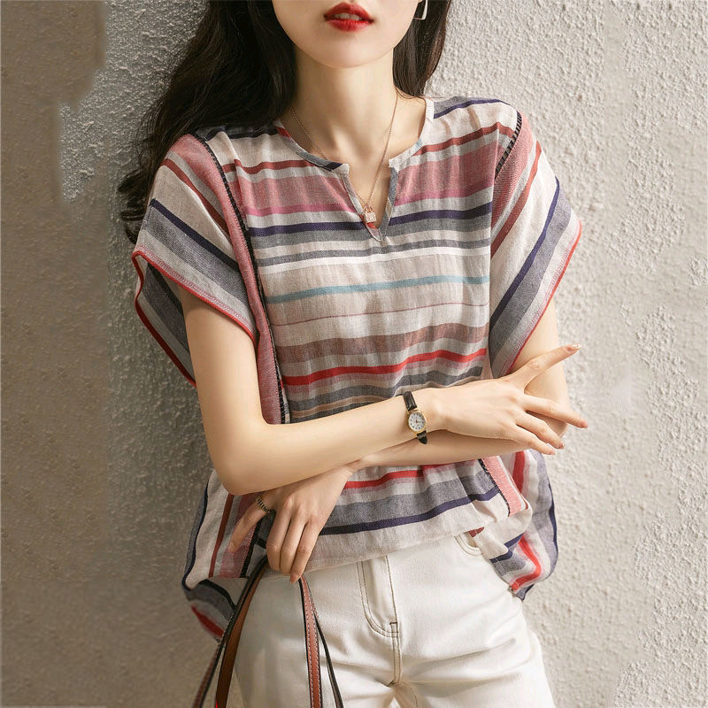 Sarah Express Women's Striped Long Sleeve Button-Up Shirt Loose Fit V-Neck Cardigan Top
