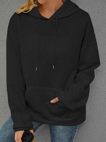 Sarah Express Women's Embossed Lettering Casual Hoodie Plus Size Black