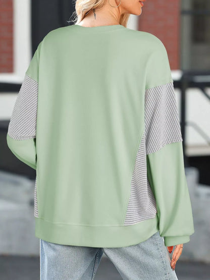 Sarah Express Women's Color Block Striped Sleeve Casual Sweatshirt