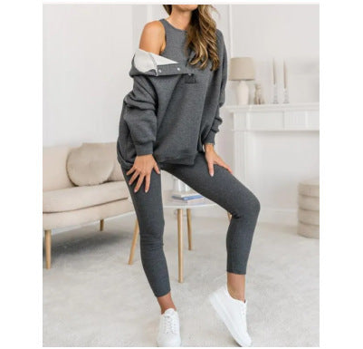 Sarah Express Women's Sleeveless Vest Hoodie and Pants Athleisure Set Three-Piece Activewear
