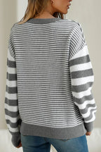 Sarah Express Women's Striped Round Neck Dropped Shoulder Sweater