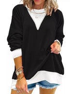 Sarah Express Women's Two-Tone Ribbed Knit Sweatshirt