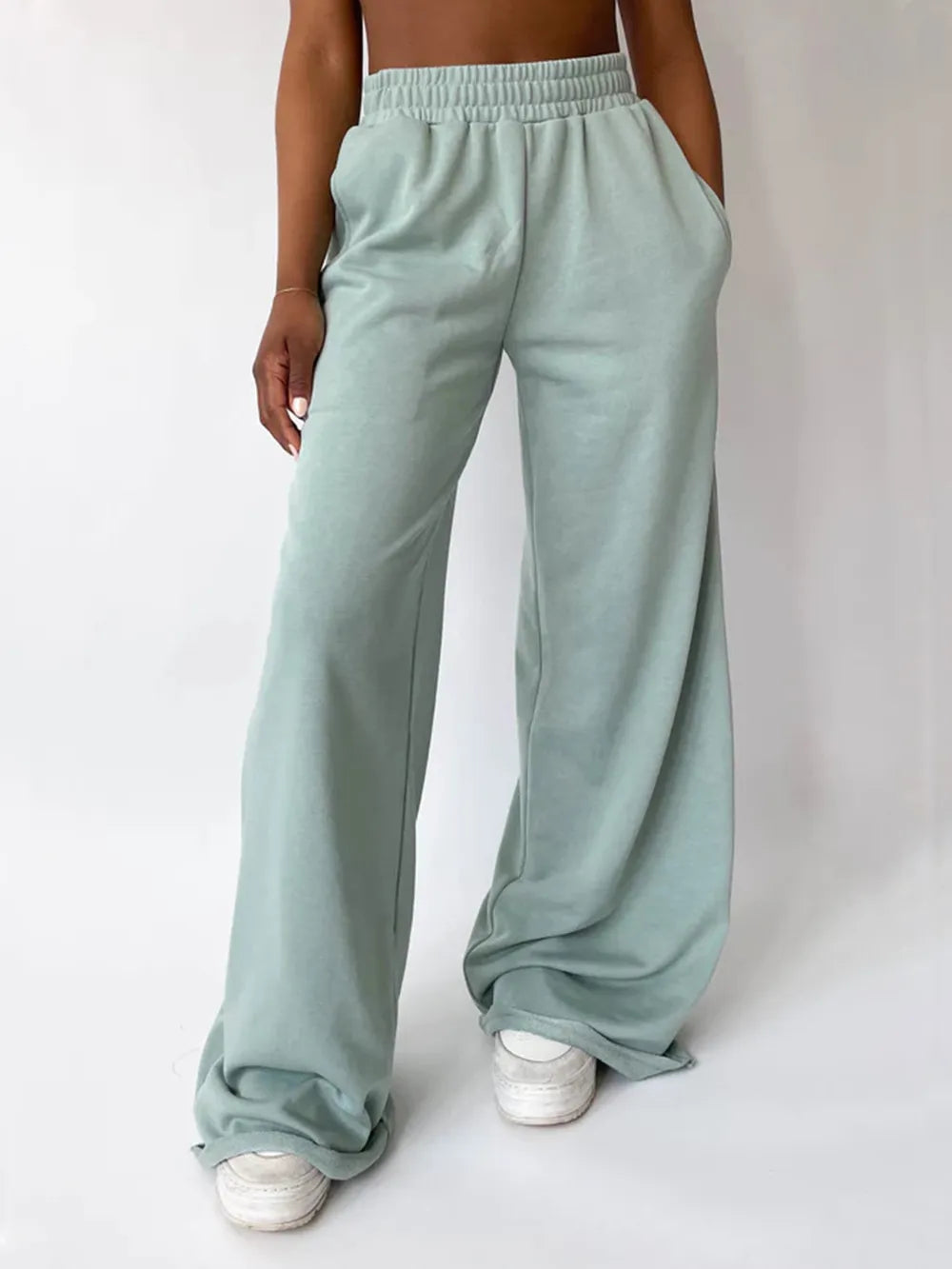 Sarah Express Women's Elastic Waist Wide Leg Pants Light Green