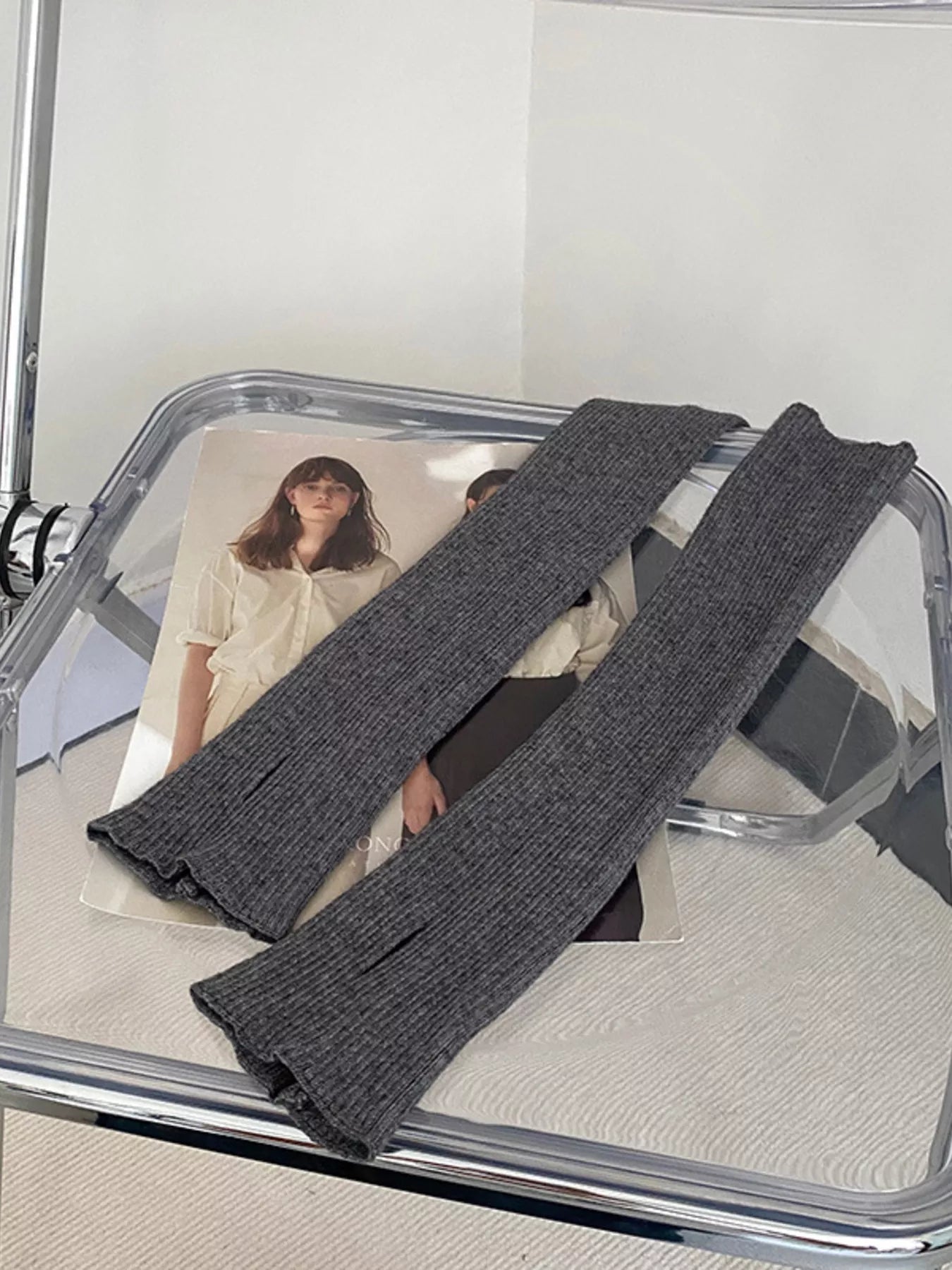 Sarah Express Women's Knitted Arm Warmer Gloves Dark Gray One Size