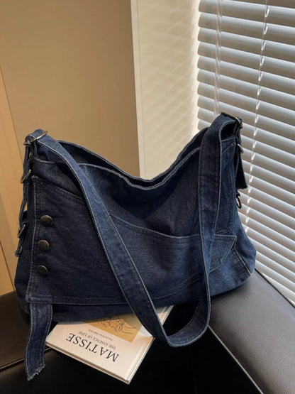 Sarah Express Women's Casual Denim Crossbody Bag with Button Detail