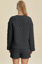 Sarah Express Women’s Plus Size Textured Long Sleeve Top and Shorts Set
