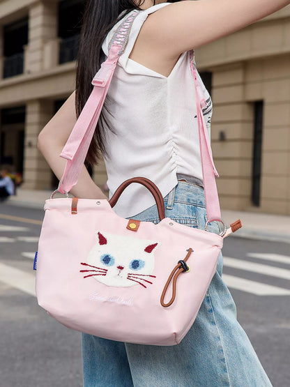 Sarah Express Women's Embroidered Cat Tote Bag with Adjustable Shoulder Strap