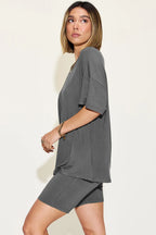 Women's Plus Size V-Neck T-Shirt & Shorts Lounge Set | Fast Shipping
