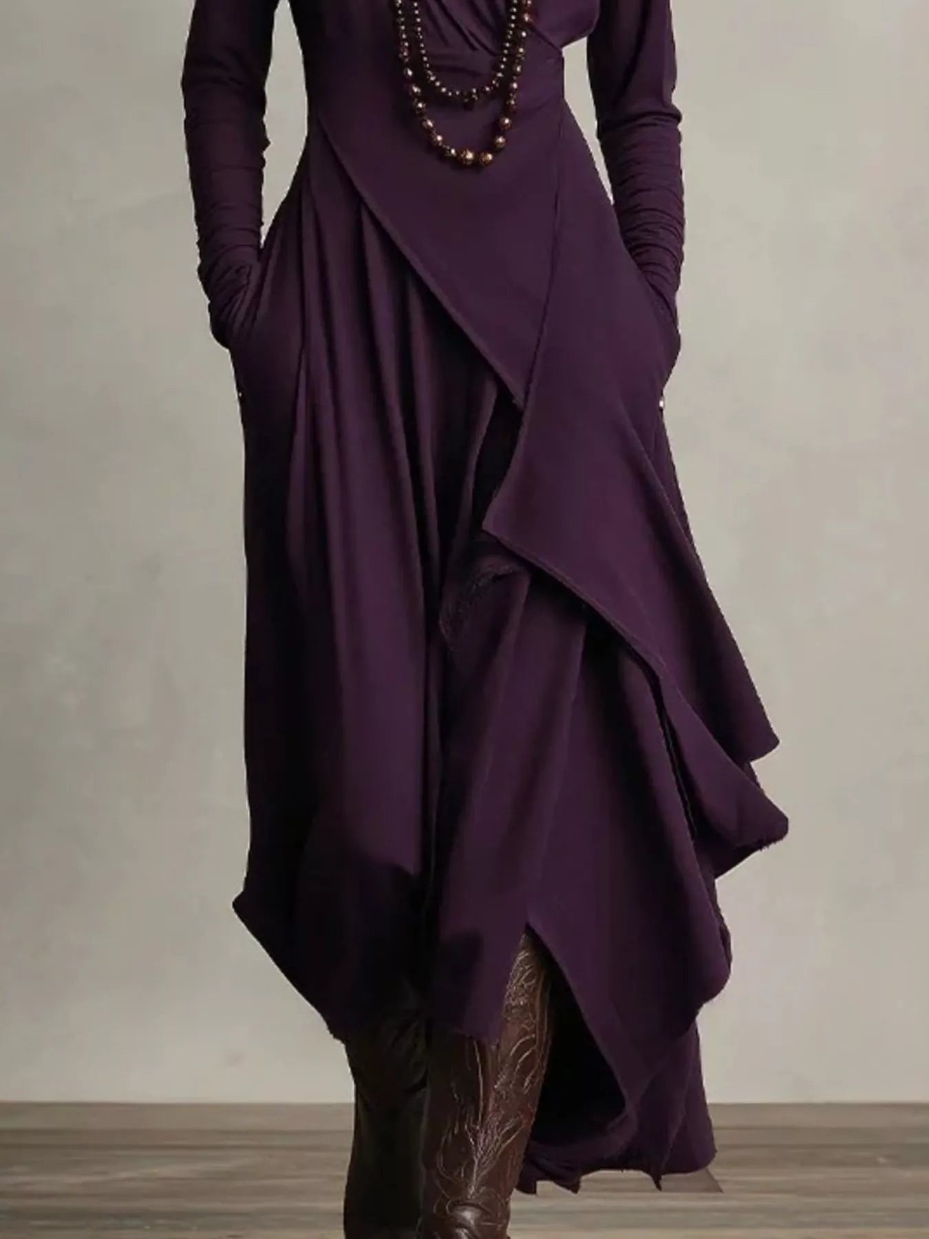 Sarah Express Women's Asymmetrical Hem Turtleneck Dress with Pockets Plus Size