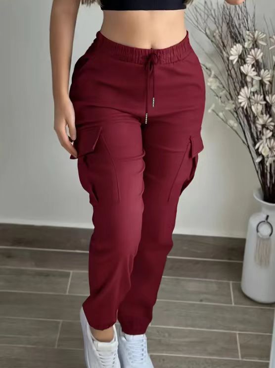 Sarah Express Women's Cargo Pants Drawstring Elastic Waist Trousers Leisure Style
