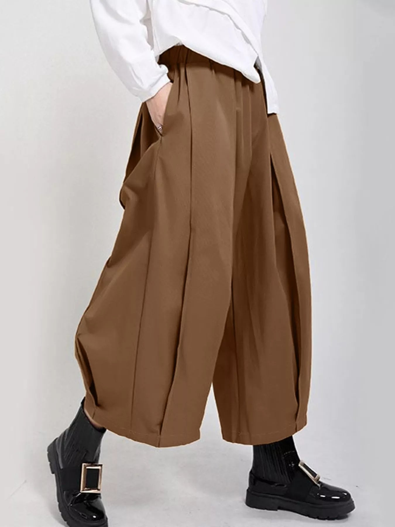 Sarah Express Women's Wide Leg Pleated Detail Pants Brown