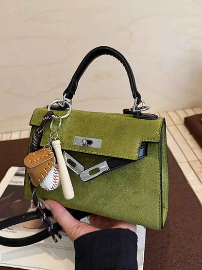 Sarah Express Women's Mini Crossbody Bag with Baseball Charm - Suede Shoulder Bag Green ONESIZE