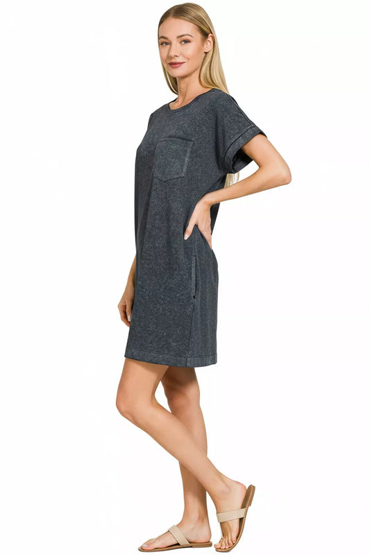 Sarah Express Women's Premium Cotton Washed T-Shirt Dress with Pockets