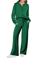 Sarah Express Women's Long Sleeve Zipper Sweatshirt and Wide-Leg Pants Athleisure Set