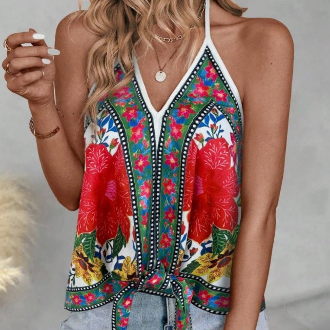 Sarah Express Women's Cold Shoulder Vest Top with Button Front Placket - Casual Sleeveless Blouse