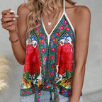 Sarah Express Women's Cold Shoulder Vest Top with Button Front Placket - Casual Sleeveless Blouse