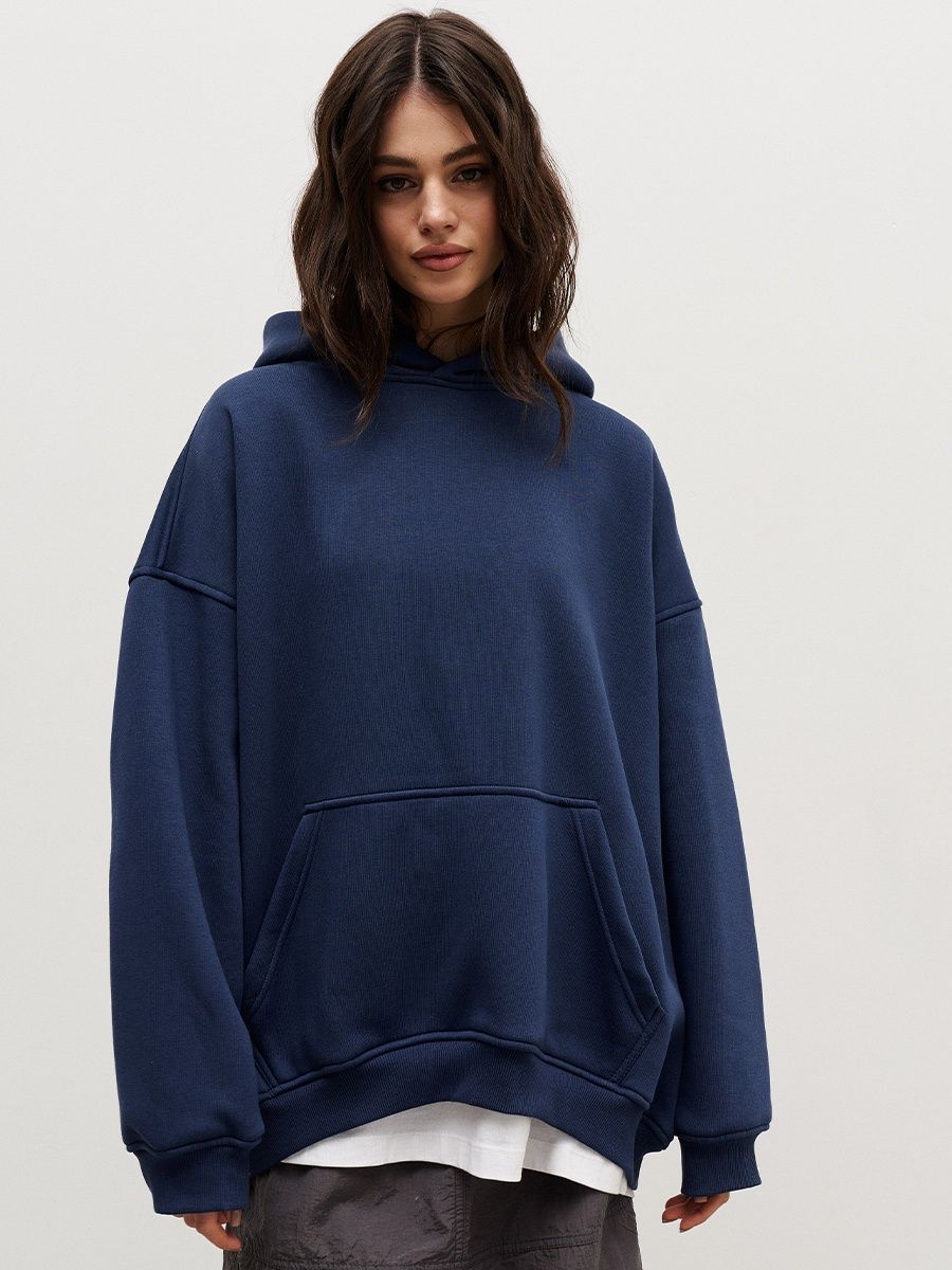 Sarah Express Women's Hooded Sweater Boyfriend Style Polar Fleece Loose Fit Pullover with Pockets