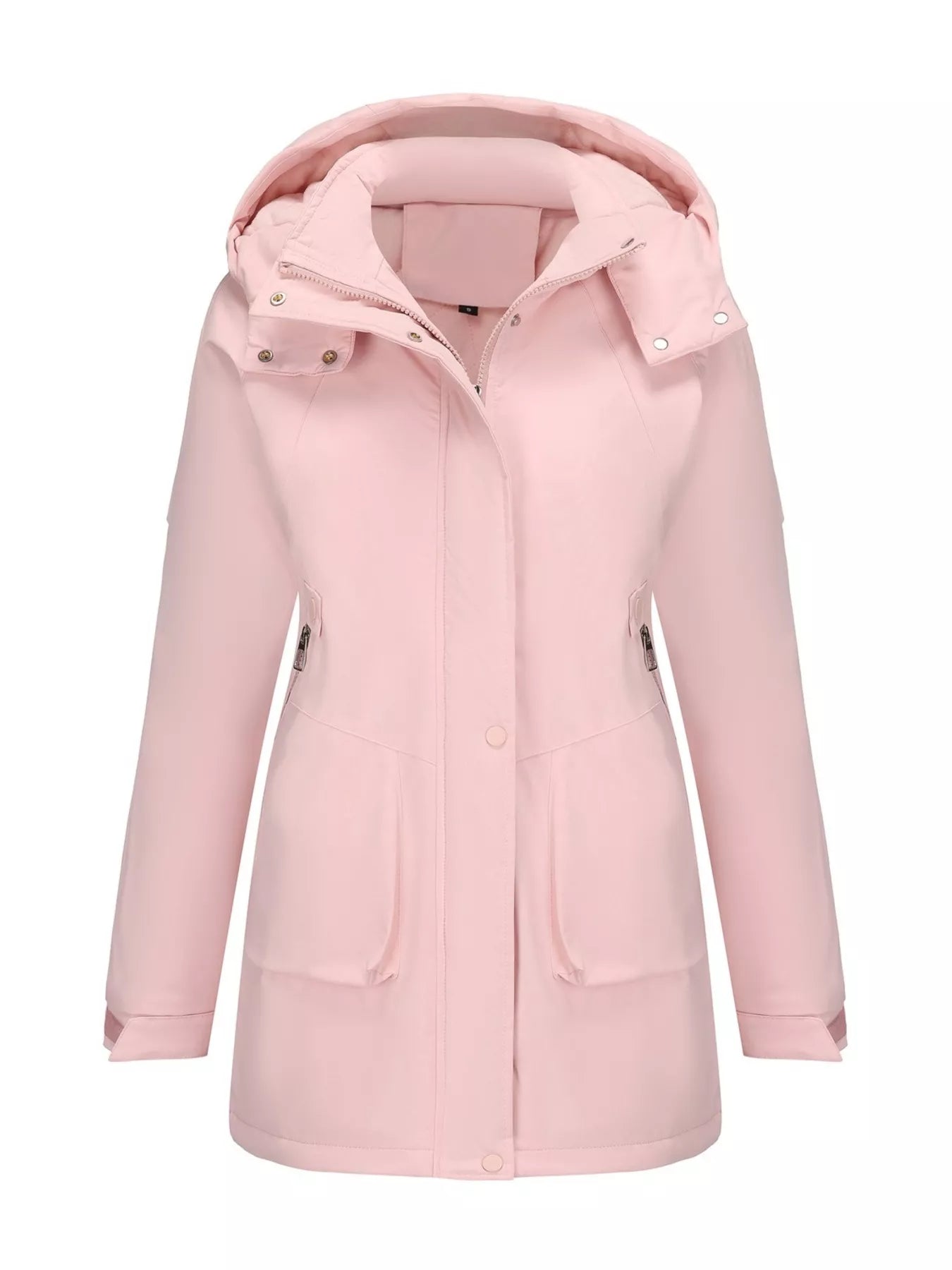 Sarah Express Women's Hooded Mid-Length Windproof Outerwear Plus Size Pink