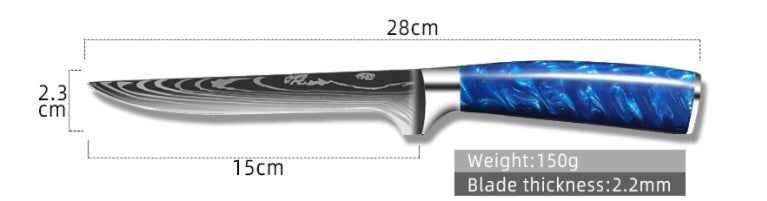 Sarah Express Professional 8-Inch Chef Knife with Blue Resin Handle - Premium Stainless Steel Kitchen Knife 6inch boning knife