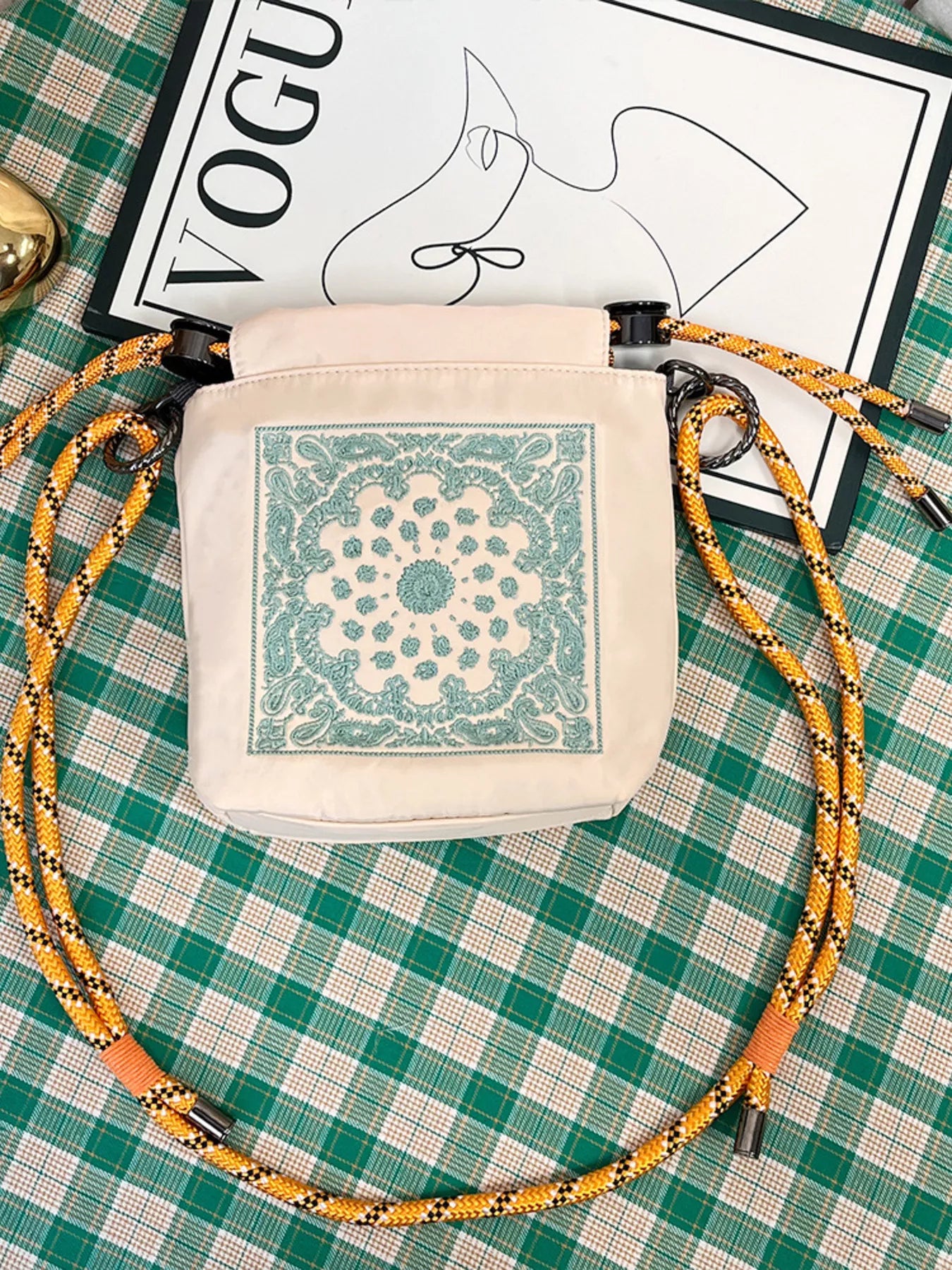 Sarah Express Women's Embroidered Crossbody Bag with Rope Strap Beige ONESIZE