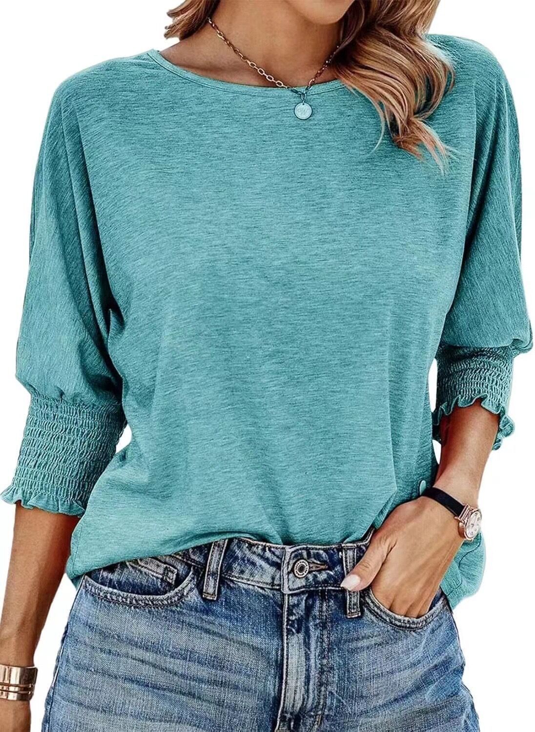 Sarah Express Women's Loose Round Neck T-Shirt Rayon Cotton Blend