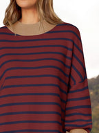 Sarah Express Women's Striped Round Neck Long Sleeve Sweater - Oversized Fit