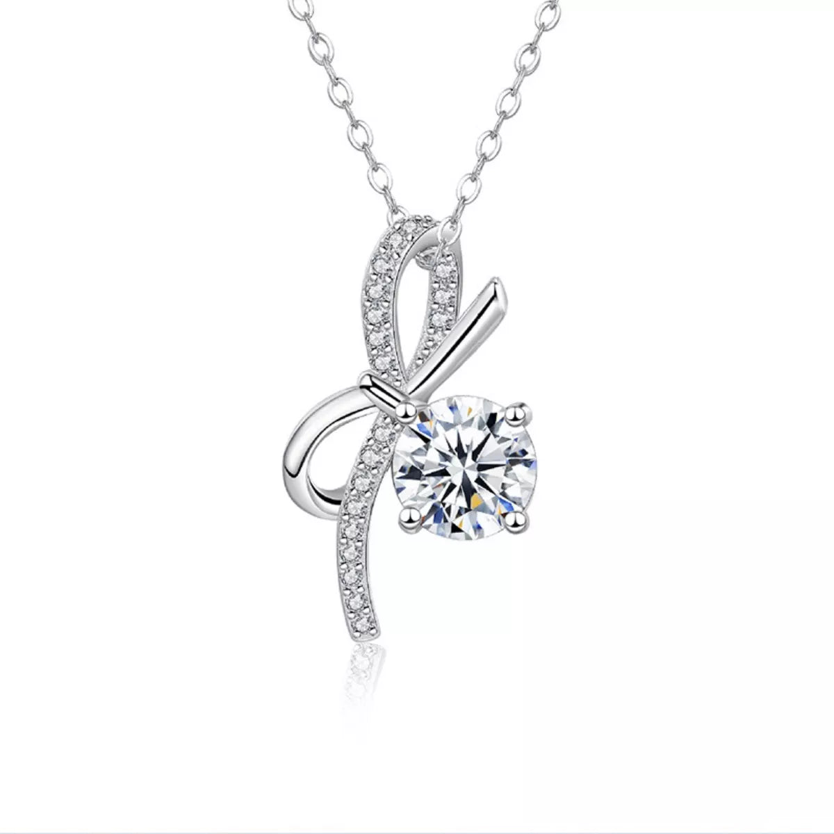 Sarah Express Women's 1 Carat Moissanite 925 Sterling Silver Bowknot Necklace