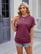 Sarah Express Women's Round Neck Short Sleeve Ruched T-Shirt