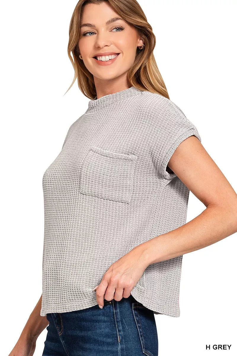 Sarah Express Women's Chenille Waffle Knit Short Sleeve Sweater