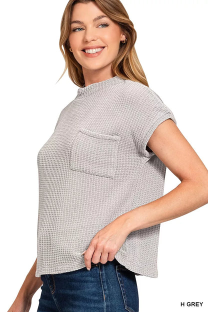 Sarah Express Women's Chenille Waffle Knit Short Sleeve Sweater