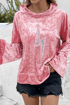 Sarah Express Women's Thunderbolt Sequin Long Sleeve Hoodie Pink