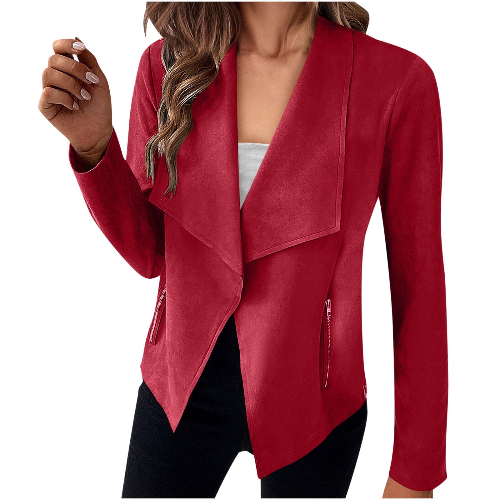 Sarah Express Women's Solid Color Suede Jacket Long Sleeve Button Front Coat