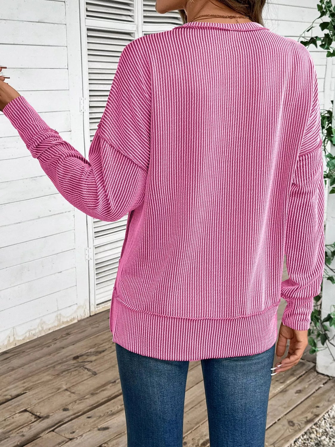 Sarah Express Women's Side Slit Round Neck Sweatshirt