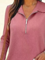 Sarah Express Women's Half Zip Long Sleeve Knit Top - Ribbed Pullover Sweater