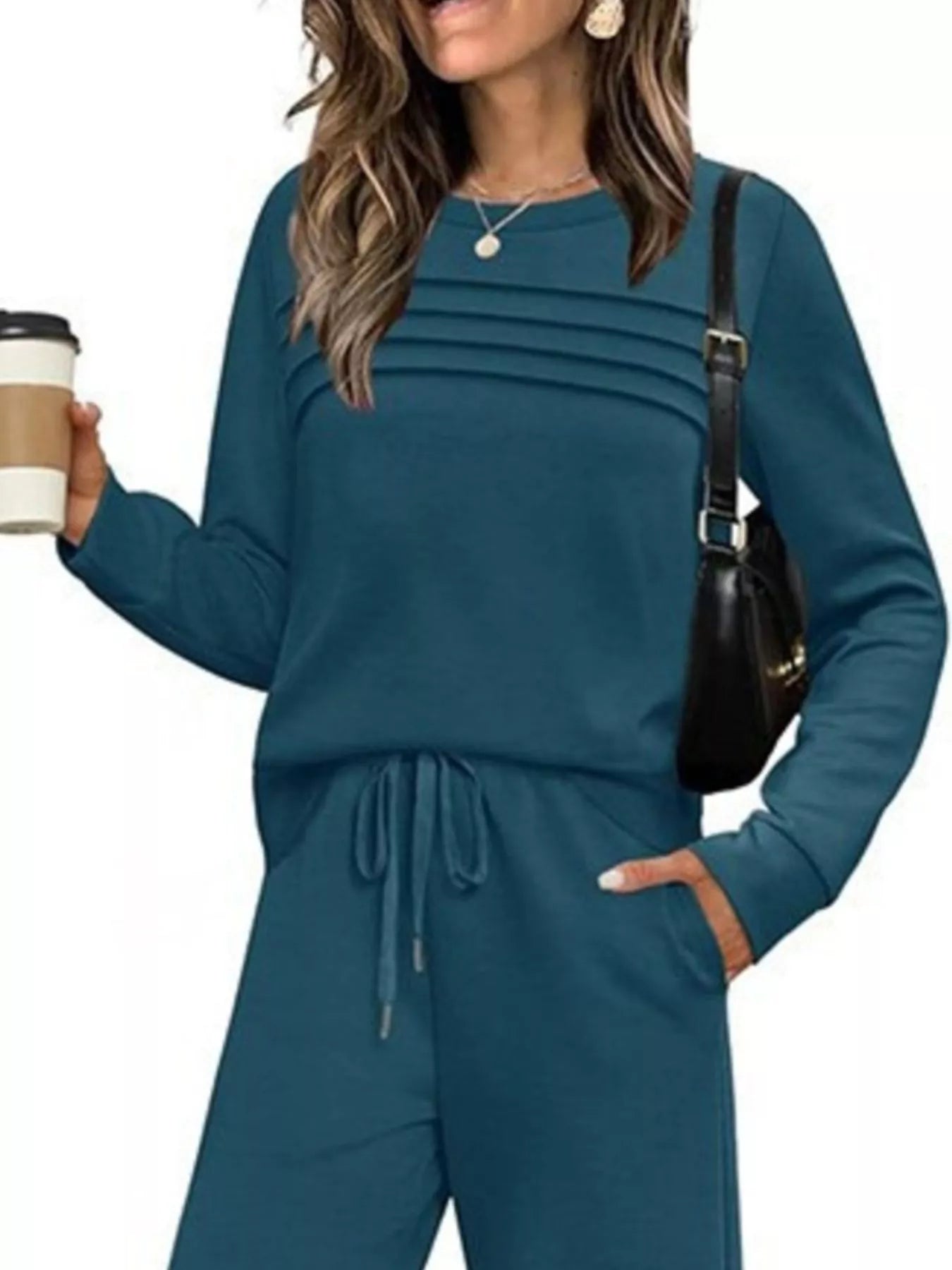 Sarah Express Women's Long Sleeve Round Neck Top and Pants Set