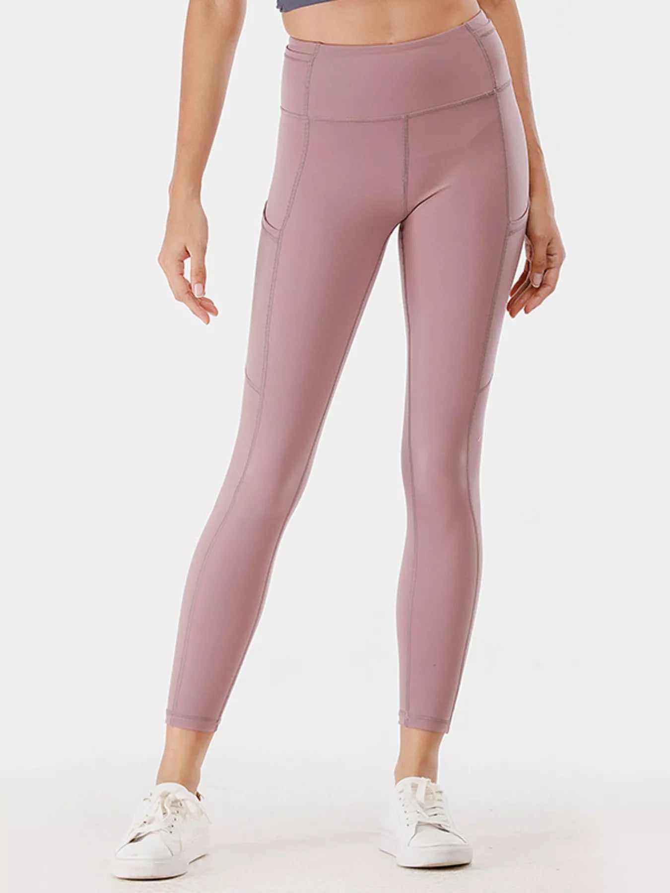 Sarah Express Women's High-Waisted Active Leggings with Pockets Plus Size Dusty Pink