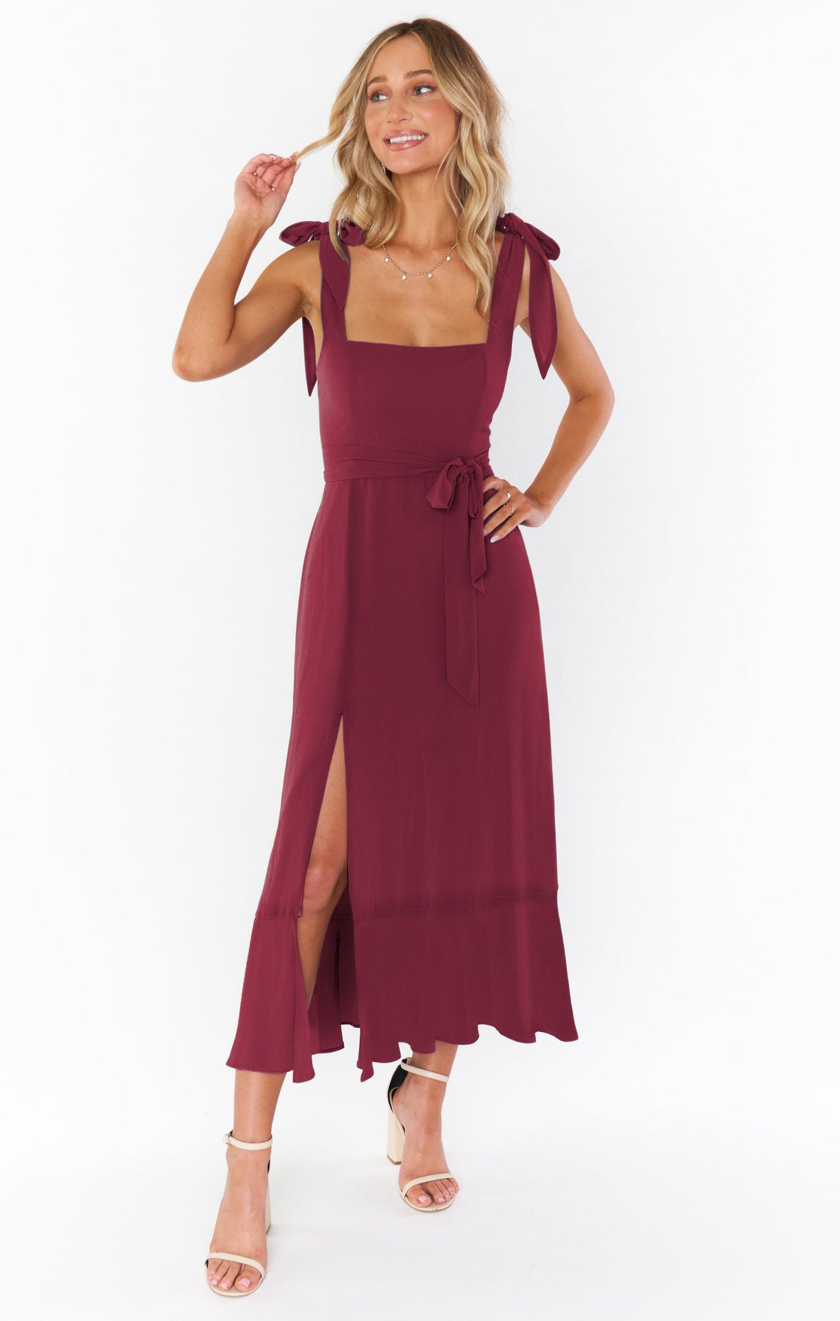 Women's Suspender Maxi Dress Lace-Up Split Ruffled Beach Summer