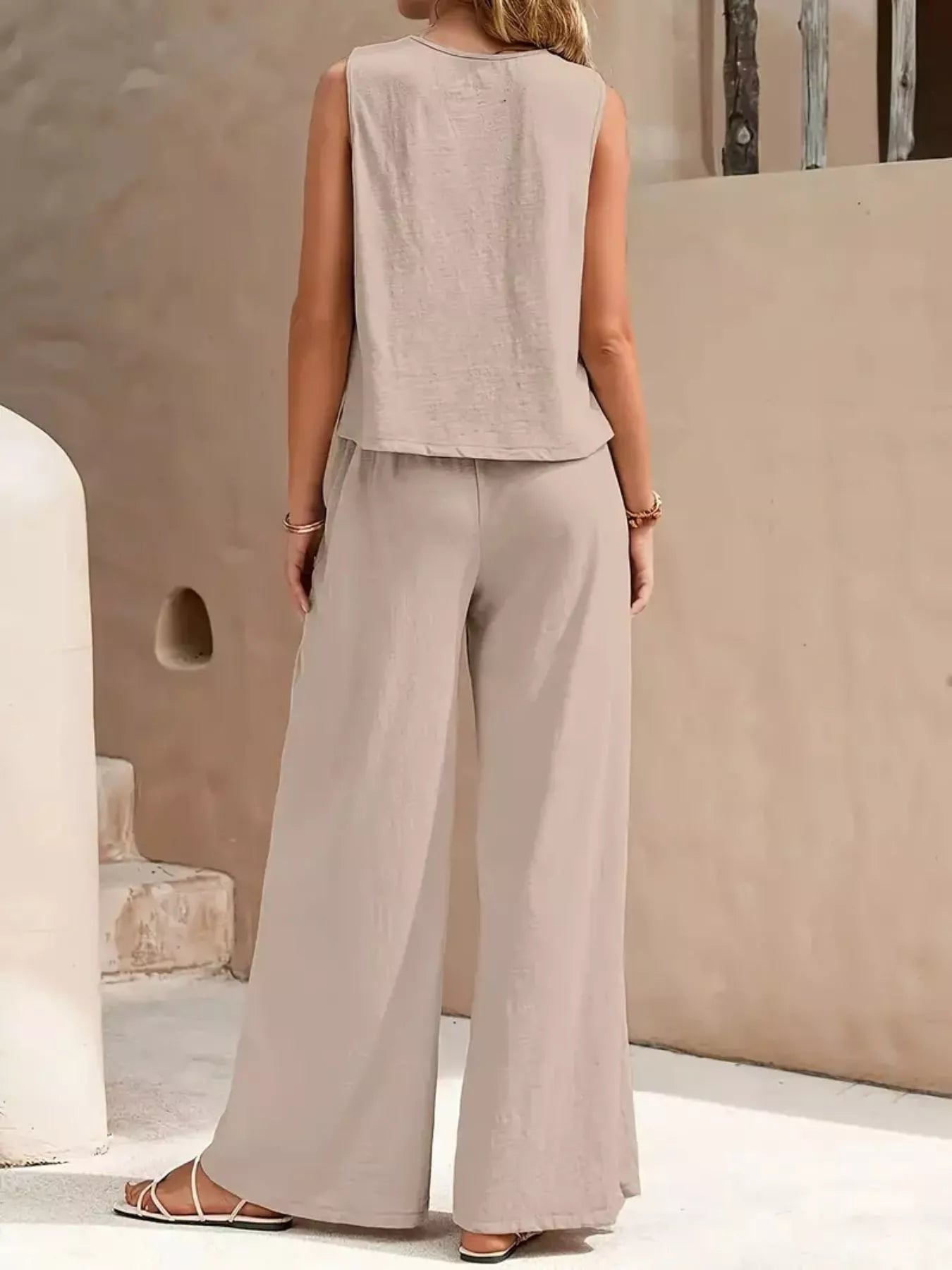 Sarah Express Women's Sleeveless Top and Wide Leg Pants Set