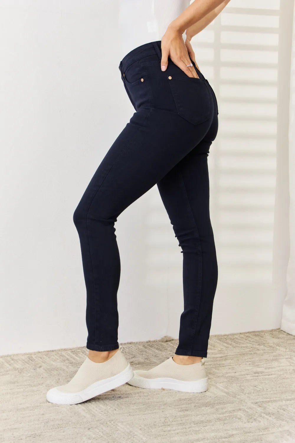 Sarah Express Women’s Plus Size Garment Dyed Tummy Control Skinny Jeans

