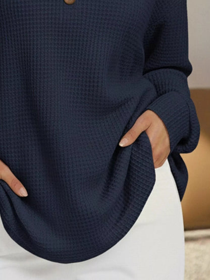 Sarah Express Women's Casual Waffle Knit V-Neck Long Sleeve T-Shirt