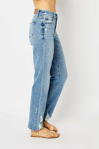 Sarah Express Women’s Plus Size High Rise Heavy Destroy Straight Jeans

