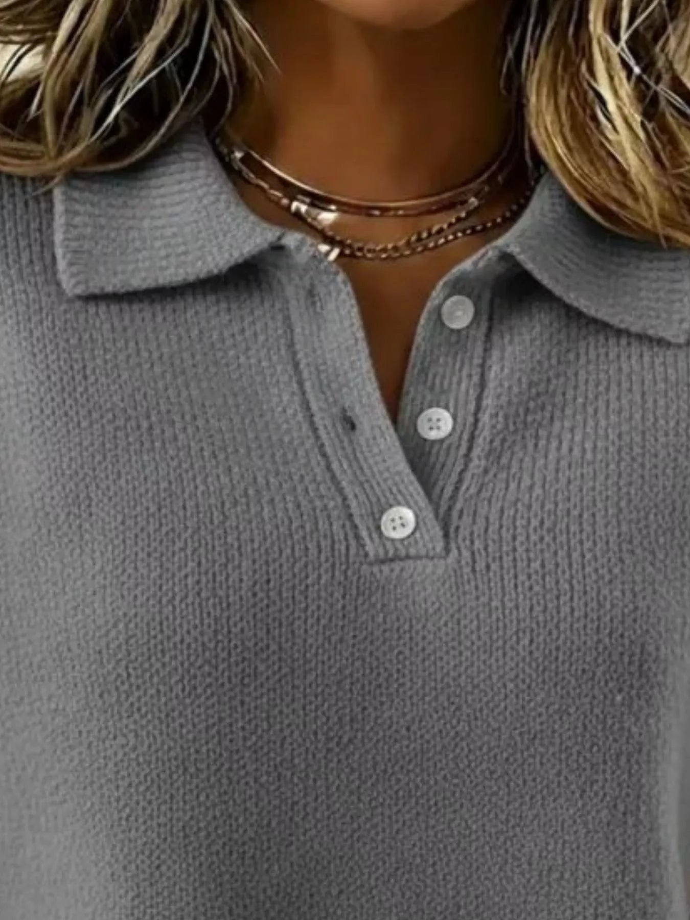 Sarah Express Women's Button Detail Drop Shoulder Sweater Plus Size