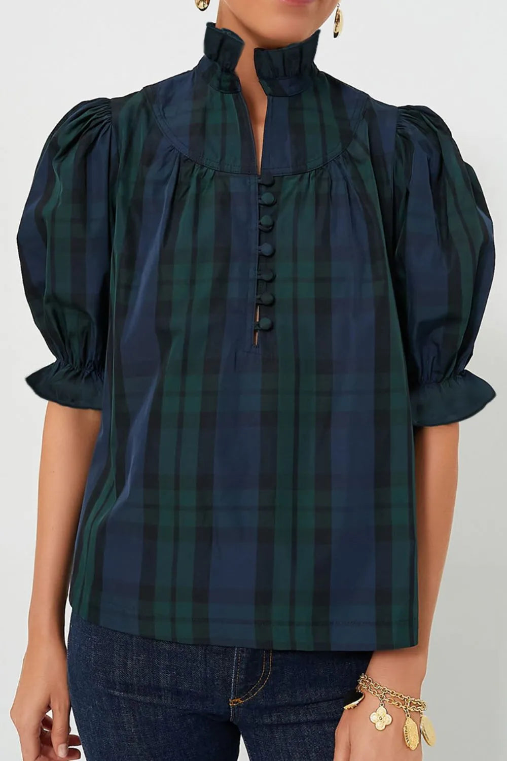 Sarah Express Women's Puff Sleeve Frilled Trim Elegant Blouse