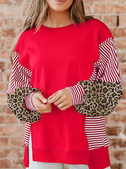 Sarah Express Women's Striped Patchwork Sleeve Colorblock Sweatshirt