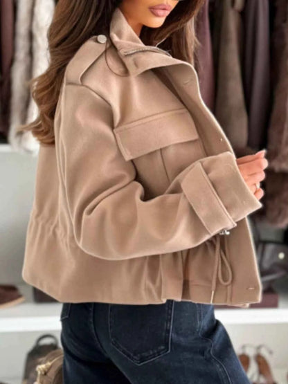 Sarah Express Women's Drawstring Button-Up Casual Jacket with Pockets