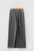 Sarah Express Women's Mineral Wash Lace-up High Waist Raw Hem Patched Pocket Pants