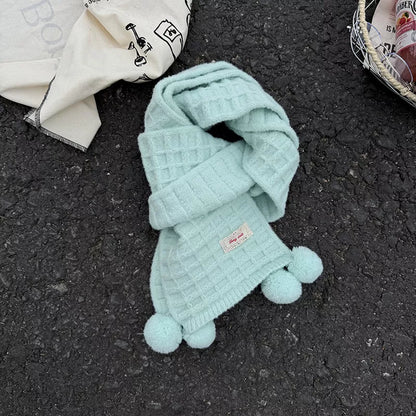 Sarah Express Women's Waffle Knit Pom-Pom Scarf - Cozy Winter Accessory Mint Blue ONESIZE