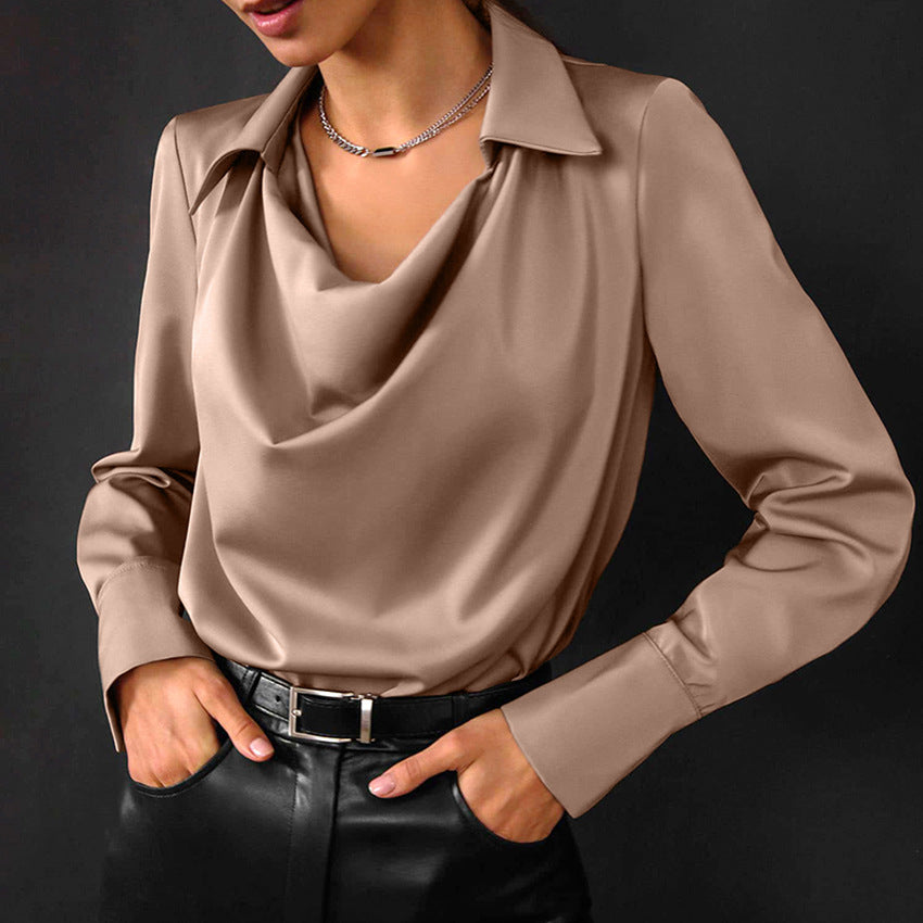 Sarah Express Women's Long Sleeve Shirt Irregular Drape Collar Polyester