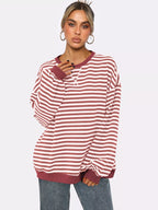 Sarah Express Women's Striped Round Neck Long Sleeve Sweatshirt